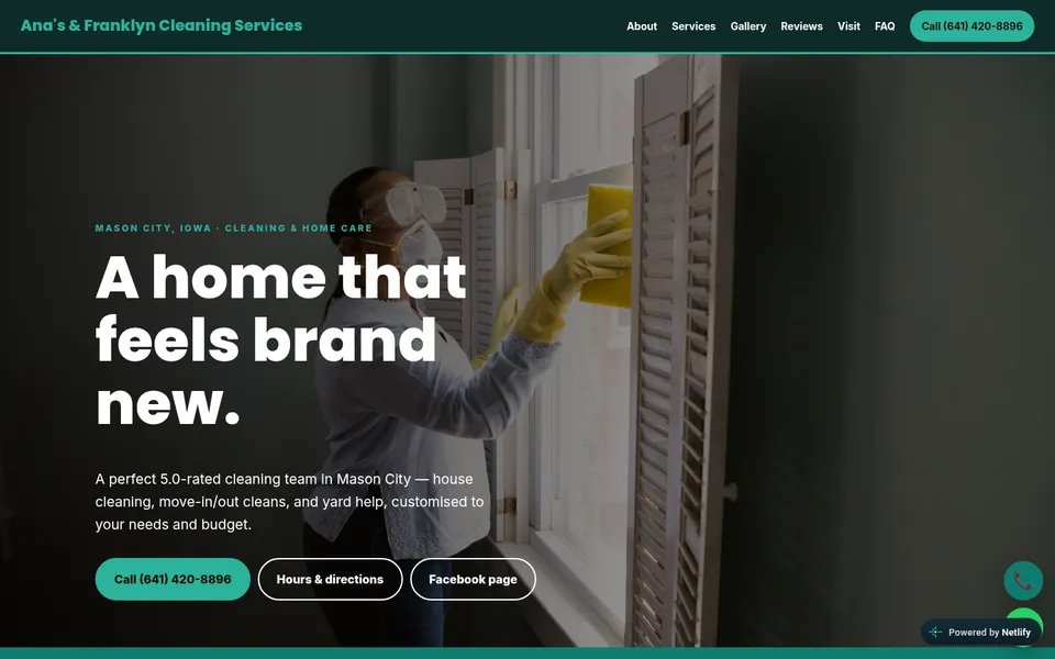 Homepage of the Ana's & Franklyn Cleaning website demo